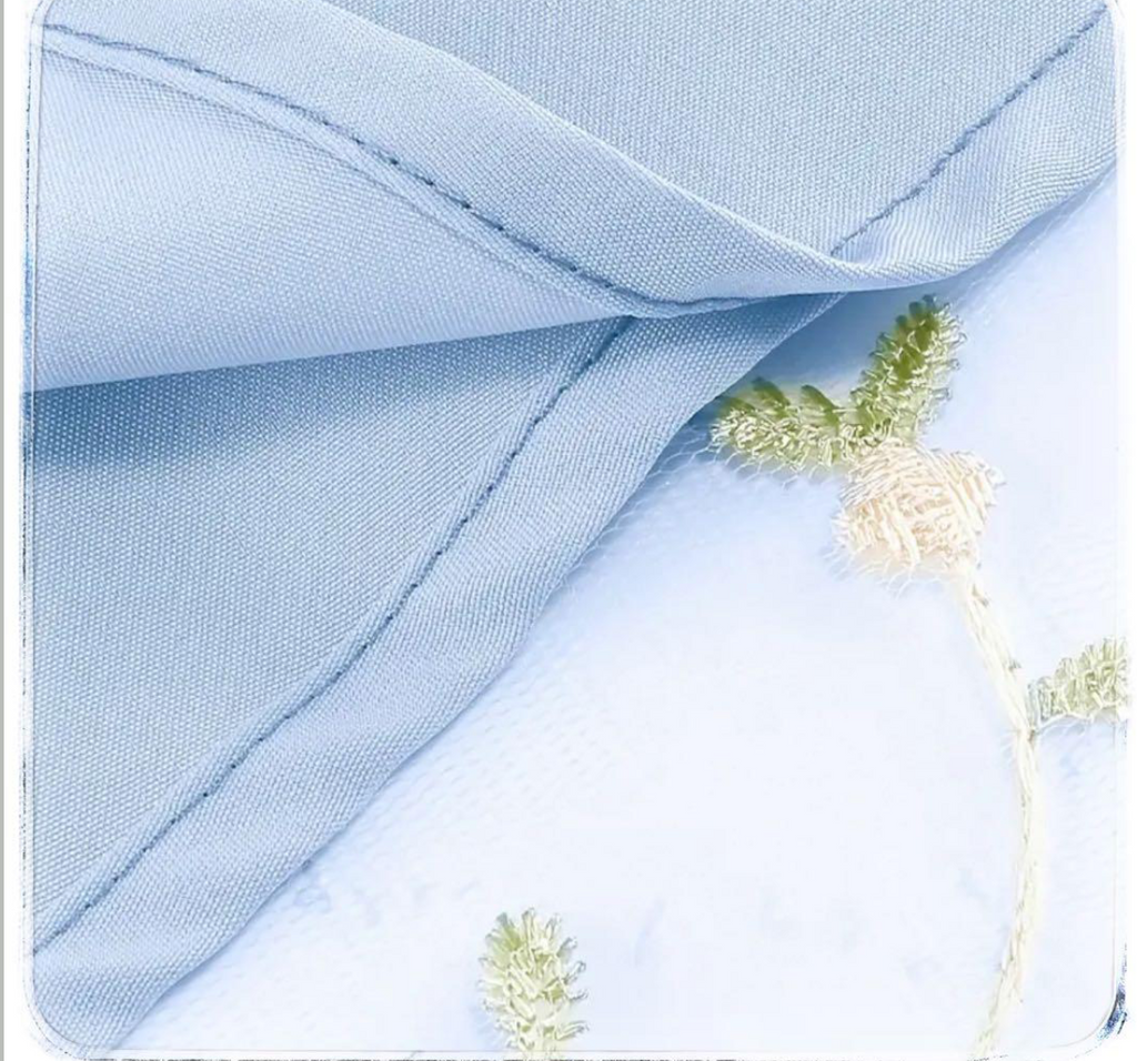 ホルターネックドレス水色の刺繍入りシフォン風のAラインデザイン by Harumam shops